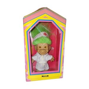 Vintage 1998 TROLLKINS NURSE Green hair new in box trolls troll